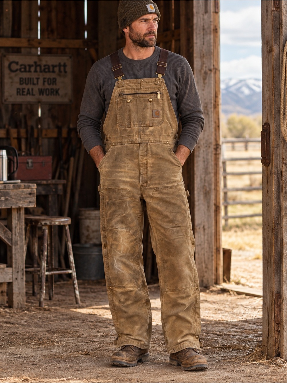 🍄🟫 Carhartt R41-BRN Brown Duck Quilted Bib Overalls 38x34 Distressed Workwear